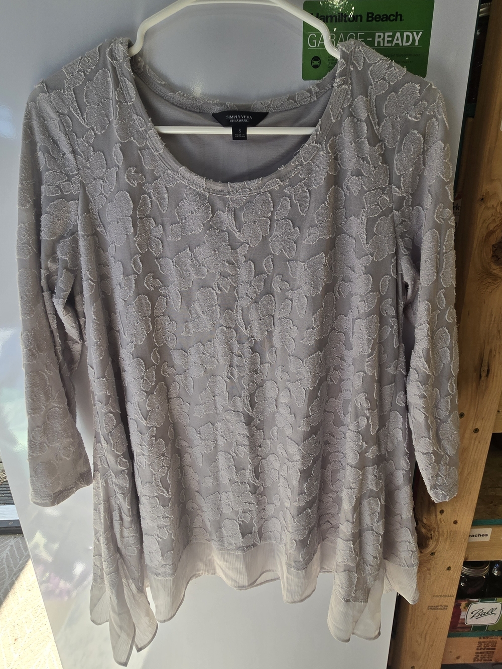 Simply Vera Verawang Lace Overlay Scoop Neck Top - Light Gray- Slightly Oversize